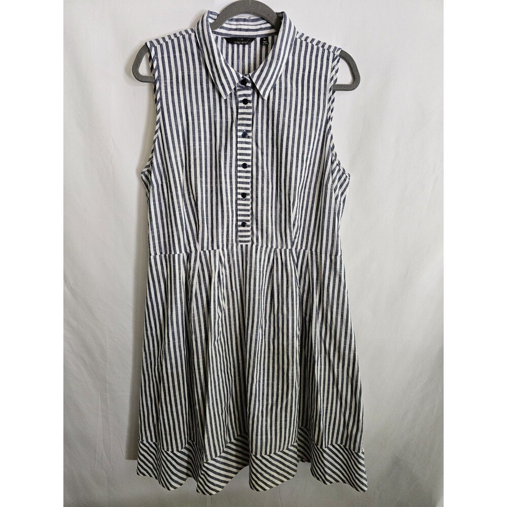 Mlle Gabrielle Women’s Navy & White Stripe Sleeveless Shirt Dress Size XL Cotton